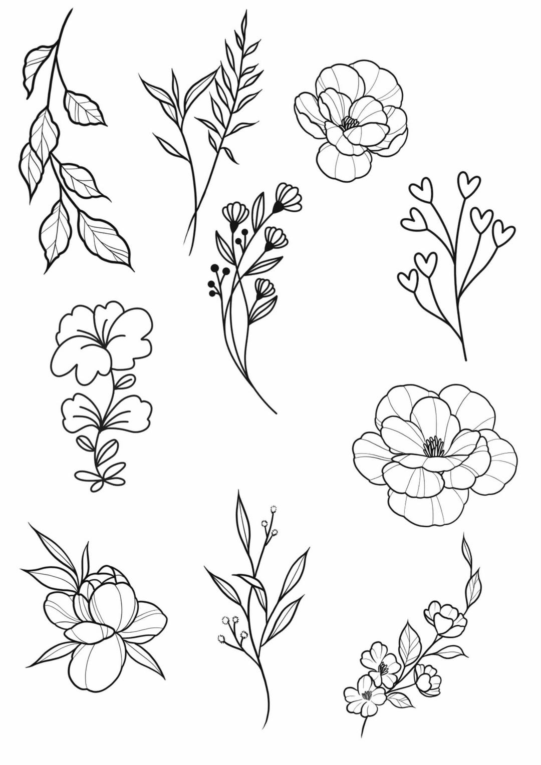 Minimal Floral Tattoo Designs | Fine Line Botanical Flash Sheet ...