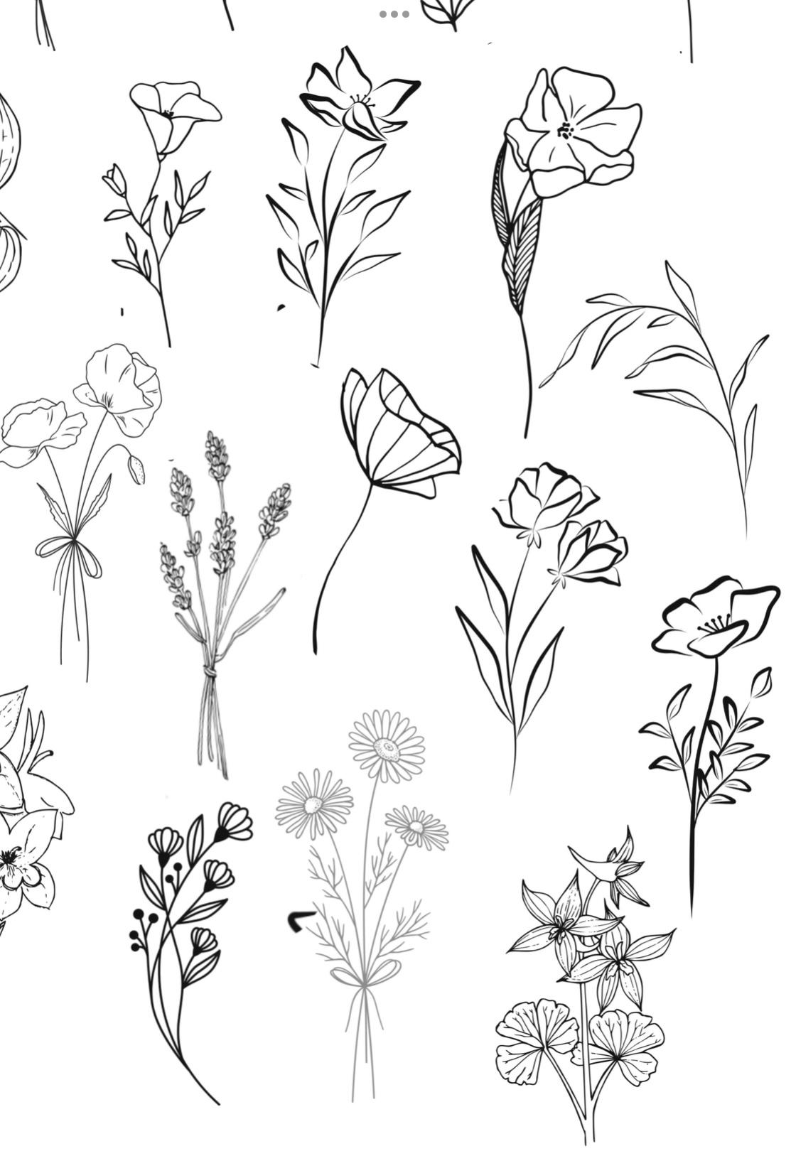Minimal Floral Tattoo Designs | Fine Line Botanical Flash Sheet ...