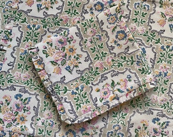 Trio of Vintage Barkcloth Cushion Covers Pretty Floral Fabric 1940’s Vintage Bark Cloth Pillows Farmhouse Cottagecore