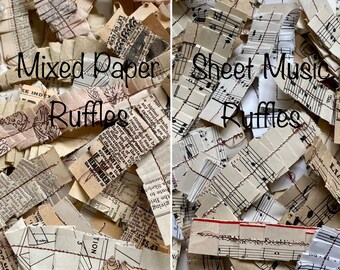 Handmade Paper Ruffles Vintage sheet Music Paper Pleats Embellishments Shabby Grungy Trim Book Pages Vintage Paper Ephemera Junk Journal