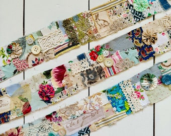 Vintage Fabric Snippet Rolls Floral Fabric Scrappy Vintage Slow Stitch Sewing Quilt Accessory Junk Journal Embellishments Textile Collage