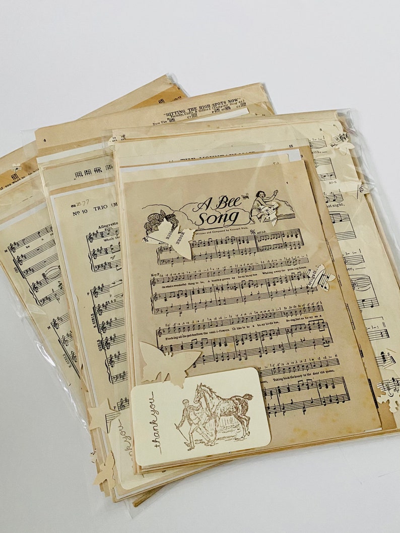 Vintage bladmuziek boekpagina's Muziekpapier Pack Ephemera Pack Crafting Craft Pack Scrapbooking Snailmail Junk Journal Decoupage afbeelding 1