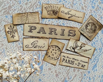 Hand Made Junk Journal Embellishments Stamped Vintage Paper Paris Scrapbooking Grungy Collage French