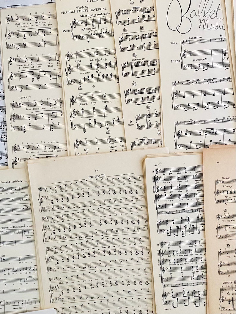 Vintage Sheet Music Book Pages Music Paper Pack Ephemera Pack Crafting Craft Pack Scrapbooking Snailmail Junk Journal Decoupage zdjęcie 6