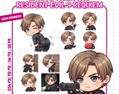 Resident Evil 9 Léon Kennedy Twitch Emote Pack x10 | Chibi Stream Emotes | Discord Emoji PNG | 256px 112px 56px 28px