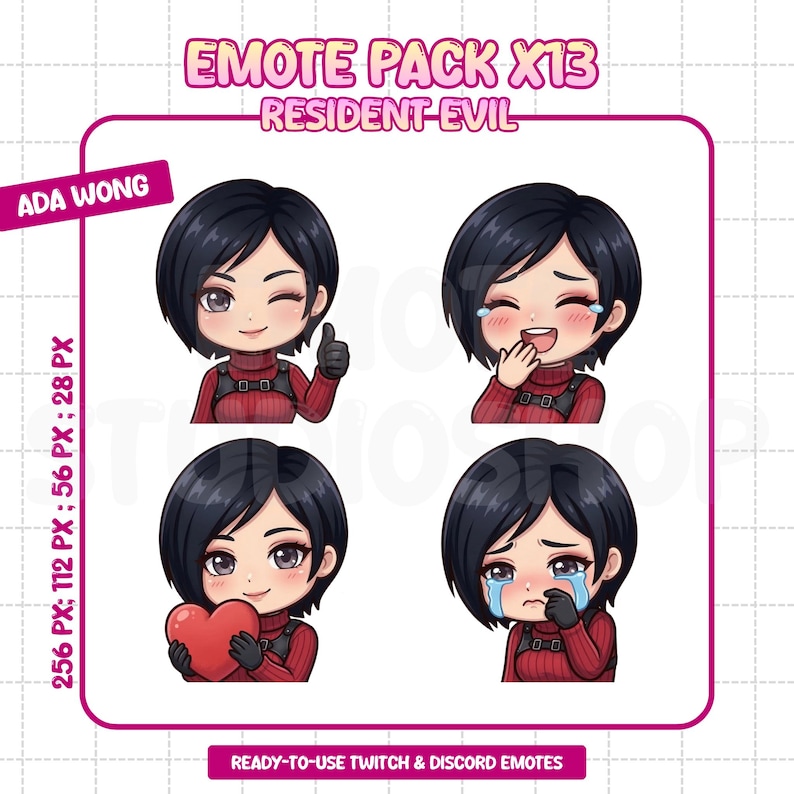 Ada Wong Resident Evil Emote Pack X13 | Cute Chibi Emotes for Twitch ...