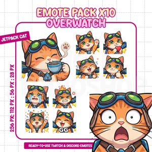 オーバーウォッチ ジェットパック キャット Twitch エモートパック x10 | ちびストリームエモート | Discord 絵文字 PNG | 256px 112px 56px 28px
