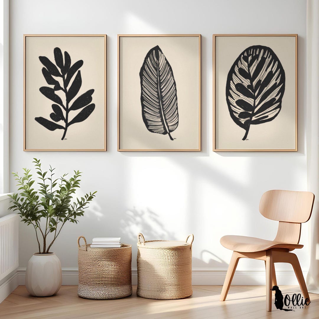 Botanical Printable Wall Art Monochrome Leaf Black White Nature Prints ...