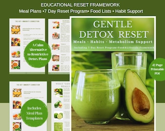 7 Day Detox Meal Plan PDF | Clean Eating Reset Diet & Grocery List | Gut Support 7 Day Cleanse Guide Printable | Instant Download