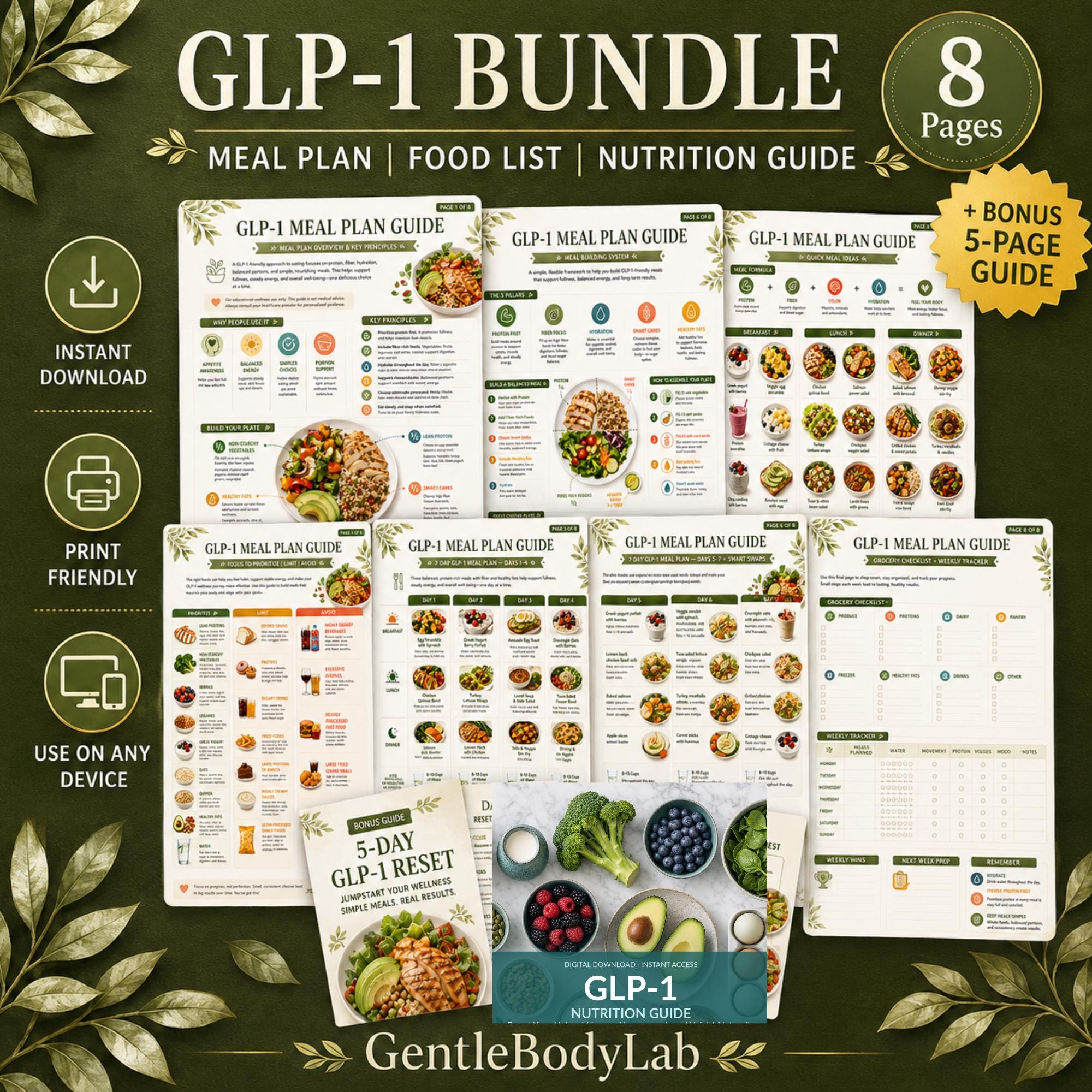Glp-1 Plan Guía Nutricional GLP-1 Alimentos Naturales Para Bajar De Peso (PDF) Paquete Imprimible Plan De Comidas Compatible Con Ozempic Dieta Para 