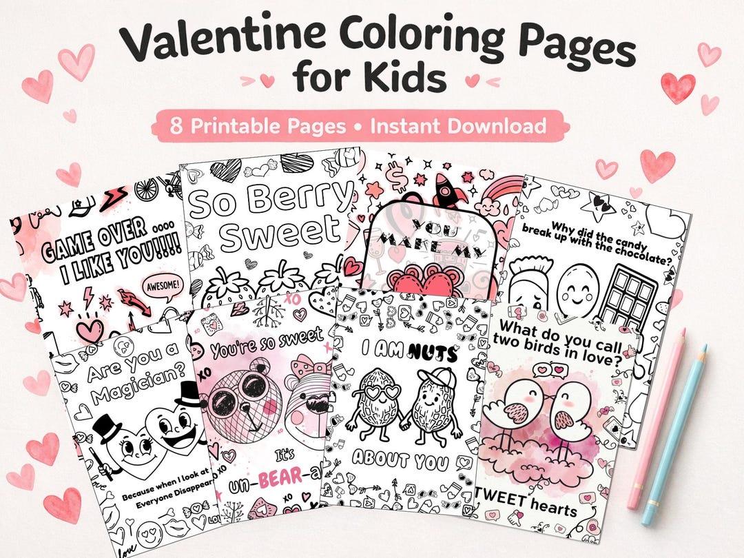 Valentine’s Day Coloring Pages for Kids Printable PDF – Cute Love ...