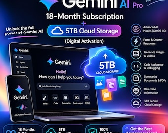 Gemini AI Pro 18-Month Subscription + 5TB Cloud Storage + 5 users | Digital Activation
