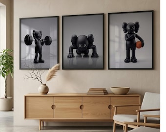 KAWS Wanddekoration 3er Set, Hypebeast Pop Art Prints, moderne 3-teilige Wandkunst, digitaler Download
