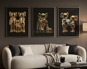 KAWS Wand Kunst 3er Set, Pop Art, Hypebeast Decor, digitaler Download