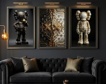 KAWS Wand Kunst 3er Set, Hypebeast Decor, Graffiti Wand Kunst Druck, moderne Kunst Poster, digitaler Download