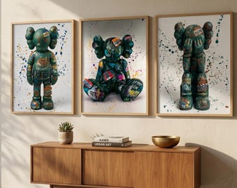 KAWS Poster 3er Set,Hypebeast Decor,KAWS Wandkunst, Graffiti Wand Kunst Druck, moderne Kunst Poster, Digital Download Wanddekoration