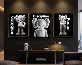 KAWS Poster 3er Set,Hypebeast Decor,KAWS Wandkunst, Graffiti Wand Kunst Druck, moderne Kunst Poster, Digital Download Wanddekoration