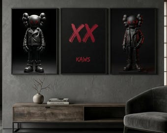 KAWS Wand Kunst 3er Set, Hypebeast Decor, Graffiti Kunstdruck, Pop Art, Digitaler Download, Moderne Kunst Poster