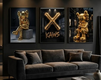 KAWS Poster 3er Set,Hypebeast Decor,KAWS Wandkunst, Graffiti Wand Kunst Druck, moderne Wandkunst, Digital Download Wanddekoration
