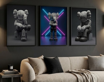 KAWS Poster Set von 3, Hypebeast Decor, Graffiti Art Print, Pop Art Digitaler Download, modernes Zimmerdekor