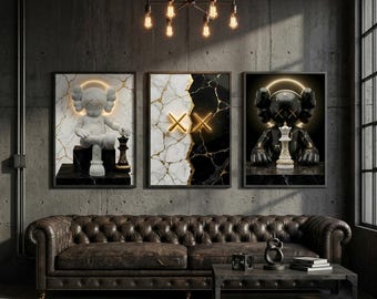 KAWS Wall Art Set of 3, Pop Art, Hypebeast Decor, Digital Download