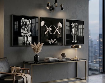 KAWS Wall Art Set of 3, Hypebeast Decor, Pop Art, Digital Download