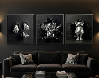 KAWS Wall Art Set of 3, Pop Art, Graffiti Wall Art, Hypebeast Decor, Digital Download