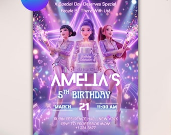 Kpop Demon Hunters Birthday Invitation Template, Editable Canva Template, Kpop Anime Invite, Digital Download, Printable 5x7 Card for Kids