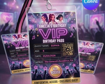 Demon Hunter Birthday VIP Pass, Editable Kpop Party Favor, Huntrix ID Badge Template, Printable VIP Card, Kids Party Pass, Digital Download