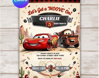 Lightning McQueen Birthday Invitation, Cars Theme Party Invite, Editable Canva Template, Personalized Kids Birthday Card, Digital Download