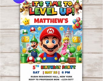 Mario Galaxy Birthday Invitation, Outer Space Party Invite, Editable Boys Gaming Canva Template, Printable (5x7in) Instant Digital Download