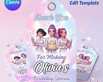 Kpop Demon Hunter Thank You Tags, Editable Birthday Party Favor Tags, Huntrix Girls Gift Tags Template, Printable, Instant Digital Download