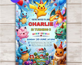 Pokemon Birthday Invitation, Editable Party Invite Template, Kids Birthday Invitation, Printable Canva Template, Instant Digital Download