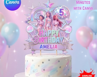 Personalized Kpop Demon Hunters Cake Topper, Editable Birthday Cake Decoration, Huntrix Party Printable Template, Instant Digital Download