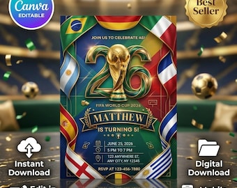 World Cup 2026 Party Invitation, Soccer World Cup, Fifa Match Party, Soccer Watch Party Invite, Editable Canva Template, Digital Download