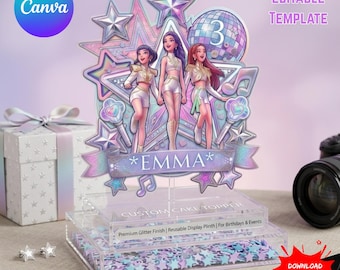 Personalized Kpop Demon Hunters Cake Topper, Editable Birthday Cake Decoration, Huntrix Party Printable Template, Instant Digital Download