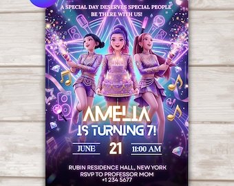 Kpop Demon Hunters Birthday Invitation Template, Editable Canva Template, Kpop Anime Invite, Digital Download | Printable Card for Kids