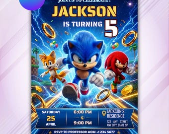 Sonic Birthday Invitation, Editable Kids Party Invite, Blue Speed Hero Theme, Canva Template 5x7, Printable Instant Digital Download