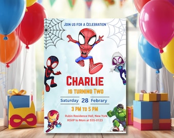 Editable Watercolor Spidey And His Amazing Friends Birthday Party Invitation | Superhero Template Printable | Kids Invite | Instant Download