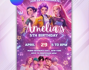 Editable Birthday Invitation | Anime Theme party | Anime Invite | Hunter Invite | Canva Template | Kpop demon | kids Party