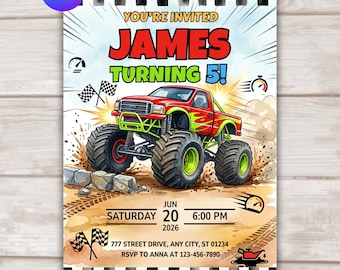 Monster Truck Birthday Invitation, Editable Canva Template, Boy Truck Party Invite, Monster Jam Birthday Invite, Printable Digital Download