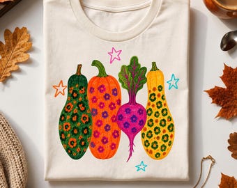 Verduras estilo preppy PNG, imágenes prediseñadas de mercado agrícola, ilustración divertida de calabaza, archivo de imagen con estampado de leopardo, diseño PNG de otoño, diseño otoñal estilo preppy