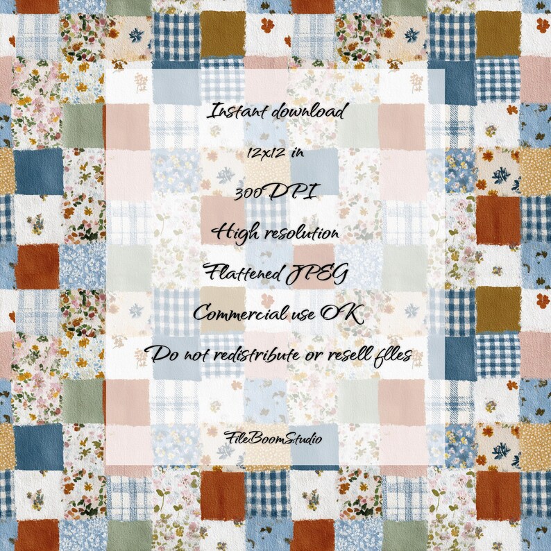 Vintage Patchwork Quilt Seamless Pattern, Cottagecore Floral Digital ...