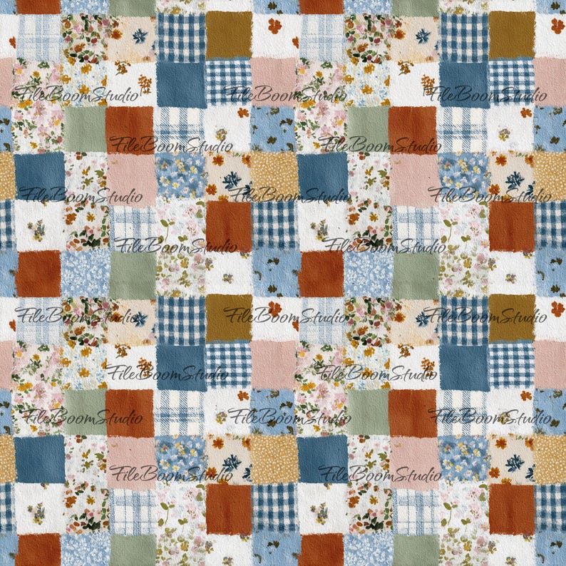 Vintage Patchwork Quilt Seamless Pattern, Cottagecore Floral Digital ...
