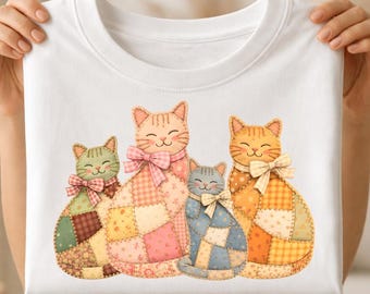 Gatitos Patchwork Png, Diseño de Sublimación, Amante de los Gatos Png, Retro Png, Mamá de Gatos Png, Diseño de Camiseta, Descarga Digital Instantánea Png