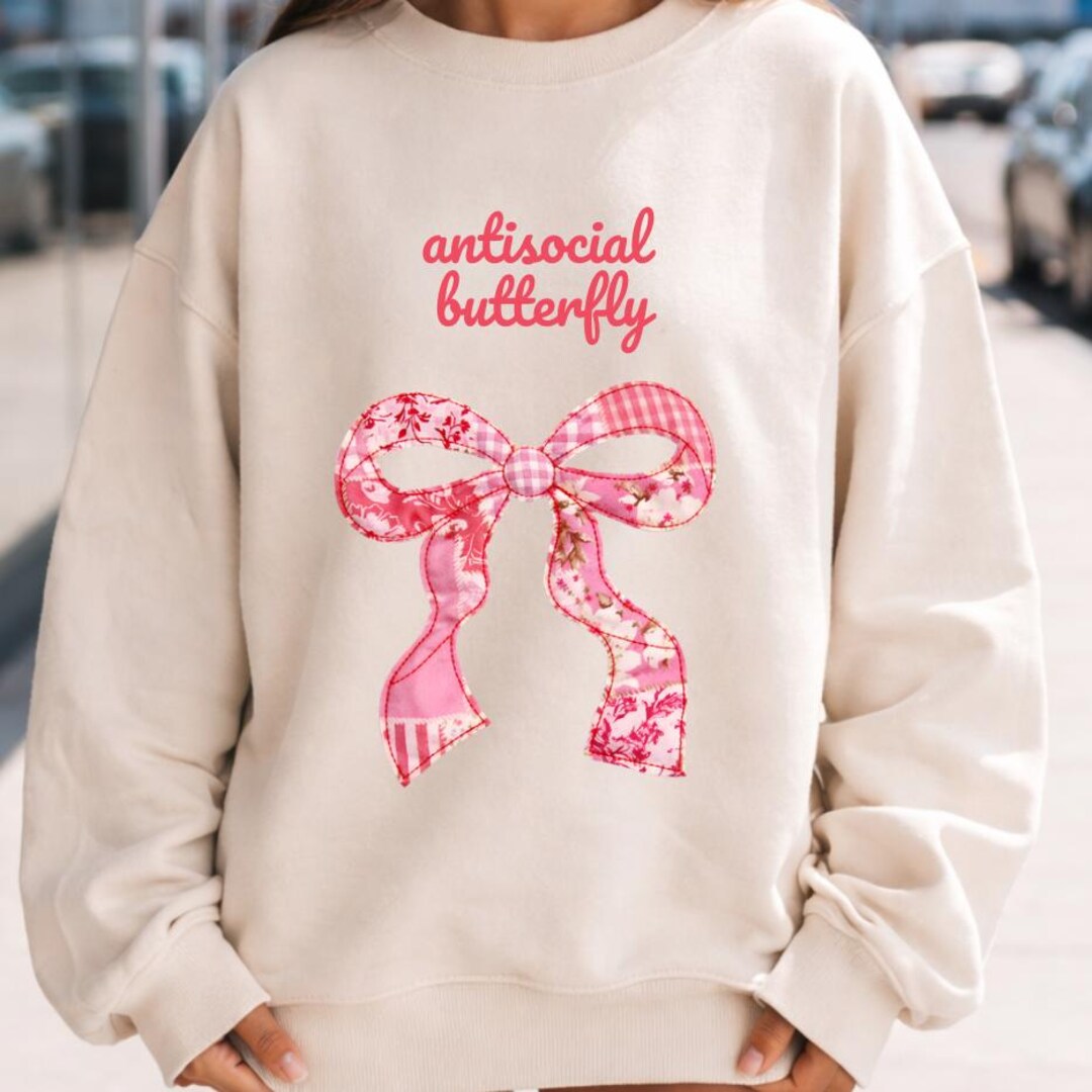 Antisocial Butterfly Coquette Bow PNG, Pink Patchwork Ribbon Graphic ...