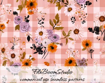 Floral Skull Pattern, Spooky Wildflower Seamless Paper, Pastel Halloween Digital Download