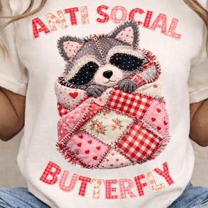 Patchwork Antisocial Racoon PNG, Farmhouse Quilt PNG, Introvert PNG, Cottage Core Gingham Patchwork PNG, Spring Patchwork (digital nedladdning)