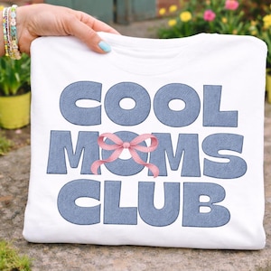 Cool Moms Club Denim Embroidery PNG, Patchwork Denim Design, Western Aesthetic Graphic, Vintage Blue Jean Texture PNG, instant download