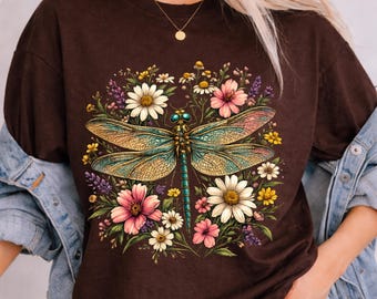 Libélula Rosa Margaritas Blancas PNG – Diseño Floral Primaveral para Mujer, Archivo de Imagen de Estilo Botánico Vintage